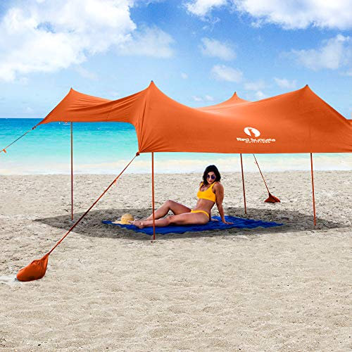 Red Suricata Familie Strand Sonnenschirm - Sonne Schatten Vordach | UPF50 UV-Schutz | Zelt mit 4 Aluminiumstangen, 4 Stangenanker, 4 Sandsack-Anker | große & tragbare Unterstand Tarp