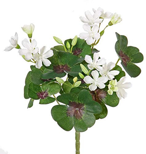 artplants.de Künstlicher Klee KARTIKA auf Steckstab, 14 Blüten, weiß, 20cm - Kunstpflanze - Deko Blume