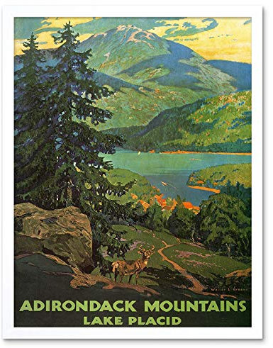 Wee Blue Coo Travel Adirondack Mountains Lake Placid USA Tree Art Print Framed Poster Wall Decor Kunstdruck Poster Wand-Dekor-12X16 Zoll