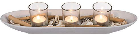 Cuenco de madera con 3 velas