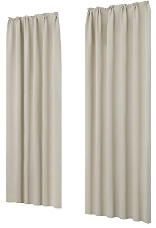 Deconovo Blickdicht Vorhang mit Kräuselband Gardinen Lärmschutz, 245x140 cm(HöhexBreite), Creme, 2er Set