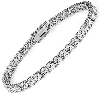 14k White Gold Plated Round Cut 5 Cubic Zirconia Tennis Bracelet 7.5 inch for Men and Women 7.5 Inch