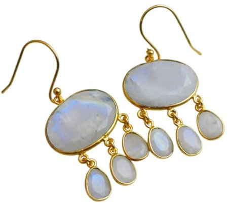 Mondstein vergoldete Sterling Silber Ohrringe - Natürlicher Edelstein - Geburtstagsgeschenk - Weihnachtsgeschenk - Handgefertigte Geschenkideen für Frauen (Mondstein)