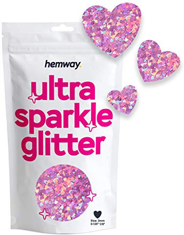 Hemway Ultra Sparkle Glitter - Heart | Pink Holographic Metallic Flake Sequins for Resin & Epoxy Crafts | Craft Supplies for Tumblers, Festival, Hair, Face, Body, Eye & Nail Art Decoration | 50 g