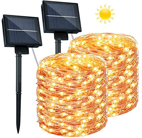 Miilovdora Guirlande Lumineuse Solaire Exterieur 2 X 240 LED 26M Fil de Cuivre Guirlande Lumineuse Solaire 8 Modes D'éclairage de Décoration pour Jardin,Terrasse, Noël,Mariage, Fête,Cour