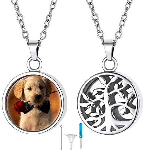 FindChic Colgantes Imagen para Cenizas Acero Impermeable, Forma Arbol de la Vida con Collar Rolo 46Cm Largo (Platino)