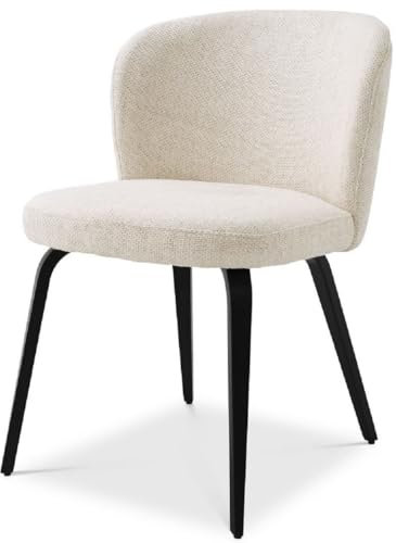 Casa Padrino Silla de Comedor de Lujo Natural/Negro 57 x 69 x A. 81 cm - Silla de Cocina tapizada en diseño Retro - Muebles de Comedor Retro de Lujo