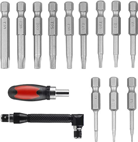 CPROSP Torx Schraubendreher Set 50mm Lang, Lange Torx Bit mit 2 Torxschraubendreher, T5,T6,T7,T8,T9,T10,T15,T20,T25,T27,T30,T40,S2 Stahl,Stern Kopf