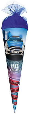 ROTH Geschenk-Schultüte klein Polizei 110 22 cm - rund Tüllverschluss - Zuckertüte Schulanfang Polizei 110