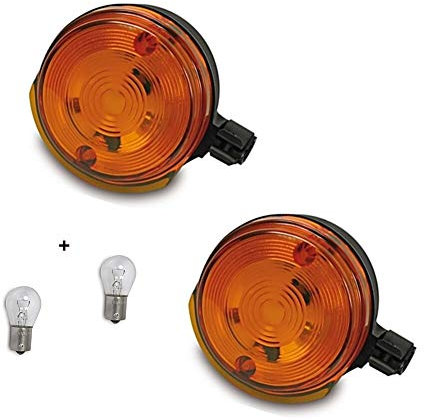 Set: 2x 6V Blinker Set mit E-Zeichen Orange vorn, 2x Leuchtmittel Ba15s-21W Simson S50 S51
