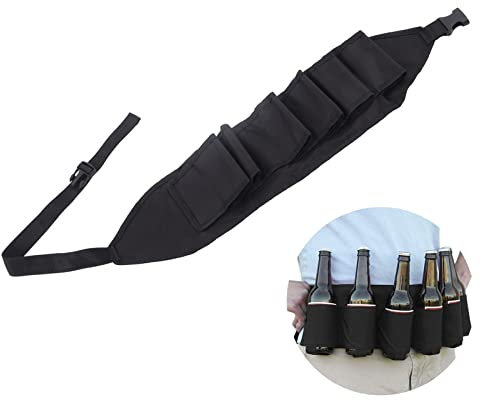 Bier- und Getränkedosen-Holster-Gürtel, Flaschendosenhalter Oxford-Stoff-Getränkegürtel mit verstellbarem Hüftgurt, für 6 Getränke, für Partys, Camping, Grillen, Angeln