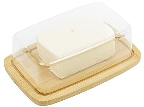 URBNLIVING Bamboo Or Stainless steel Butter Dish & Acrylic Lid Kitchen Breakfast Dining (Bamboo Base Dish)