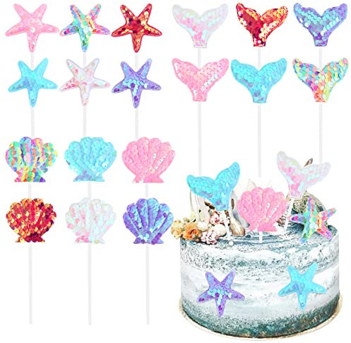 Blumomon 18 Pack DIY Mermaid Theme Cupcake Toppers Birthday Cake Toppers Under the Sea Party Supplies Cake Decoration Ocean Theme Party Supplies
