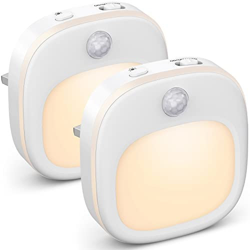 2 Pack Plug-in Motion Sensor Night Light - 3 Colours, Dimmable, Indoors, Suitable for Hallway, Bedroom, Kids, Stairs, Kitchen