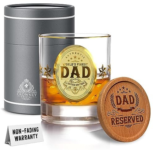 CROWNLY CRYSTAL® Personalised Whiskey Glass for Dad – Gold Birthday Gift from Daughter or Son – Best Dad Ever