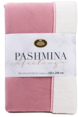Gözze - Gemütliche Kuscheldecke, Pashmina Feeling, Wendbar, 460 g/m², 150 x 200 cm - Altrosa