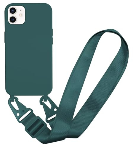 MBSLFY Handyhülle kompatibel mit iPhone 11 Hülle mit Band, Silikon Necklace Handyhülle mit Abnehmbar Kordel Umhängen Stossfest Handy Schutzhülle für iPhone 11, Dunkel grün
