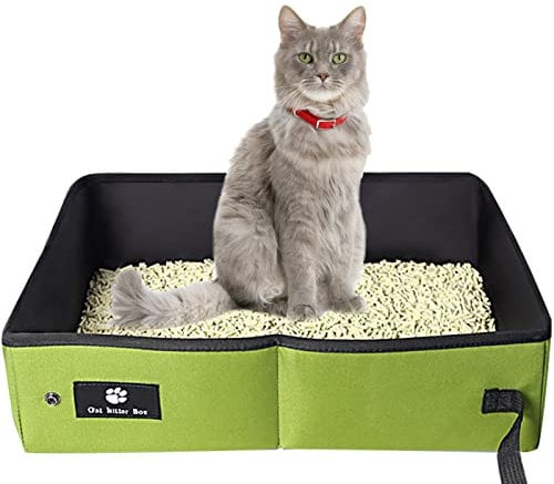 Travel Litter Tray for Cats, Portable Travel Cat Litter Box, Foldable Cat Litter Tray, Waterproof, Easy to Clean for Kitten Travel, Outdoors, Camping, Home, Car, 45x35 cm, Green
