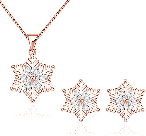 Deyanse Silber Schmuck Set Damen, 925 Sterling Silber Schneeflocke Set | 45cm Ketten & Ohrstecker Ohrringe Schmuckset, Kommt in Schmuck Geschenk Box zum Muttertag Geburtstag, Halskette für Frauen
