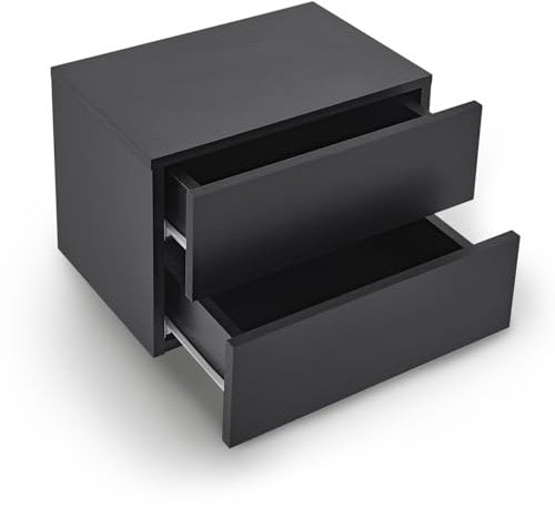 Juskys Wandschrank Nachttisch hängend Holz 40x29x30 cm BTH - 2 Schubladen - Wandmontage - Nachtkommode stabil - Nachtschrank Schwarz