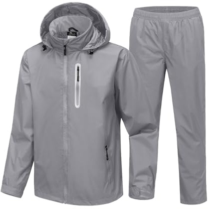 SWISSWELL Men's Waterproof Golf Rain Suit Rain Gear Jacket and Pants Grey L