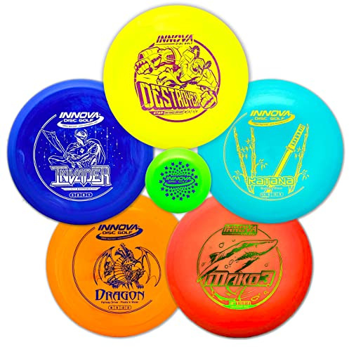 Innova Disc Golf Set 5 Disc Set Includes Disc Golf Driver, Mid-Range,Disc Golf Putter - Innova Star Destroyer, DX Dragon, Disc Golf Discs, Frisbee Golf Discs Set, PDGA Approved Colors Will Vary