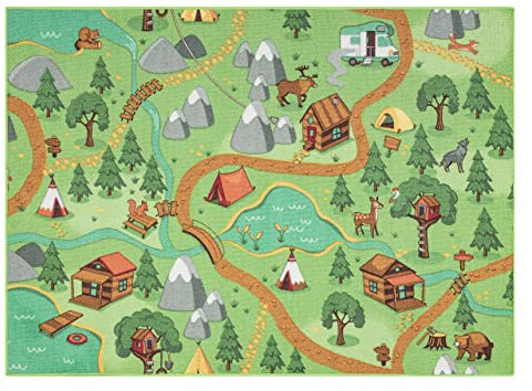 rugsx Teppich Rebel Roads - Moderner Kurzflor Teppich in grün, pflegeleicht, Öko-Tex Zertifiziert, Anti-Rutsch 95x200 cm