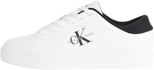Calvin Klein Sneaker con suela cupsole Hombre de piel, Blanco (Bright White/Black), 40