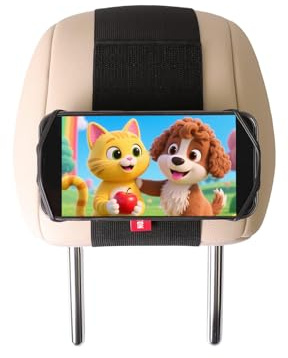 Silicone Car Phone Holder, Adjustable Phone Mount Holders for Your Car Headrest Compatible with iPhone 17 16 15 14 13 Pro Max and other 3.5 - 7 Inch Cell Phones Mount for Kids in Back Seats - Black