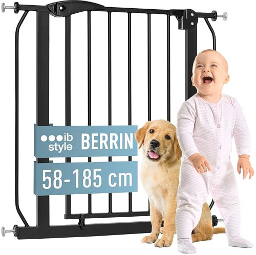 ib style Treppenschutzgitter Berrin - Türschutzgitter für Babys, Ohne Bohren, Klemmgitter für Kleinkinder, Kinder, Hunde, Schwarz, Breite: 165-175 cm