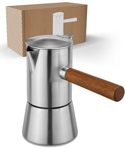 LAMBDA COFFEE® Caffettiera per caffè espresso a induzione, adatta a 100 ml, in acciaio inox, 1-2 tazze, per attività all'aperto, piccola moka