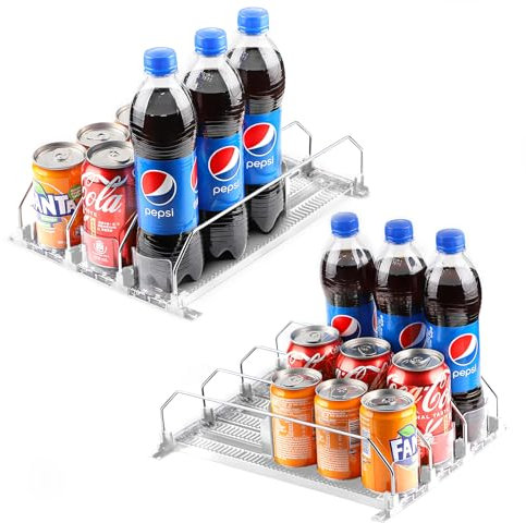SWAWIS 2X Automático Organizador Latas Nevera,Organizador de Bebidas para Nevera,Dispensador de Latas de Soda Cerveza Organizador Refrigerador Cocina, Blanco