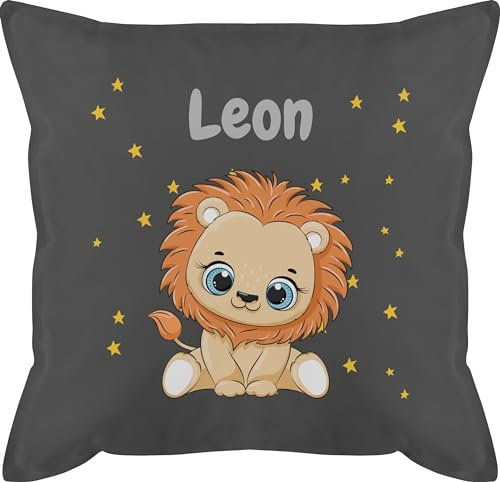 Kissen 50x50 - Süßer Löwe Löwen Löwenmotiv König der Tiere Lion - 50 x 50 cm - Grau - namenskissen junge kinderkissen kindergarten tier personalisiertes personalisierte leo name babykissen