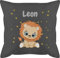 Kissen 50x50 - Süßer Löwe Löwen Löwenmotiv König der Tiere Lion - 50 x 50 cm - Grau - kinderkissen personalisierte Tier Name Leo personalisiertes Lions Kindergarten Loewen babykissen löwe.