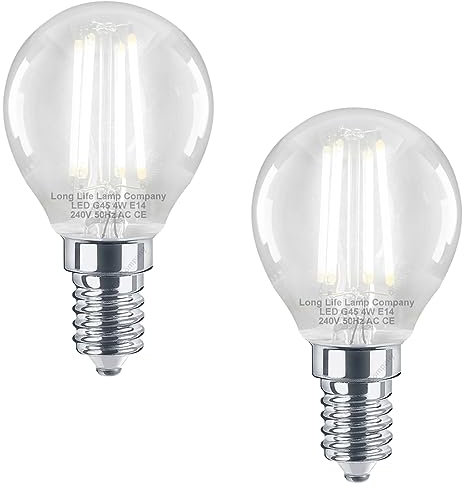 Long Life Lamp Company LED Filament Golf Ball Light Bulb E14 Cool White Clear Glass Small Edison Screw 4w Pack of 2