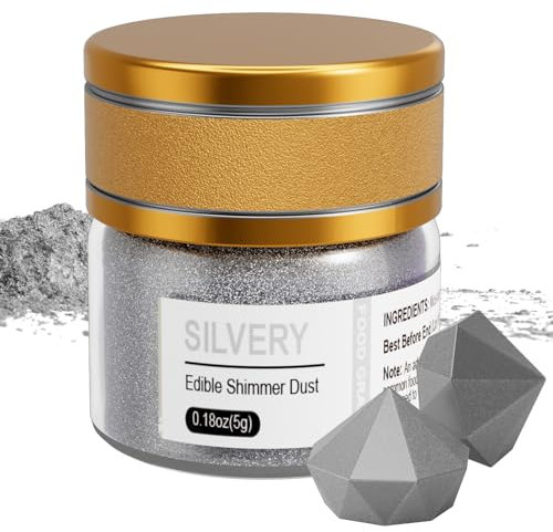 Wwtop Silber Essbares Glitzer 5g, Glitzer Pulver für Getränke, Lebensmittel Glitzer Staub für Schokolade, Erdbeeren, Cupcakes, Valentinstag Kuchen, Fondant, Glitter Pulver