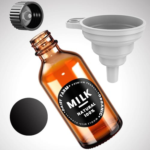 ZHANXUBIO Boston Bouteilles rondes en verre ambré de 60 ml avec bouchons coniques noirs, étiquettes, entonnoirs (60 ml, ambre) 6 bouteilles
