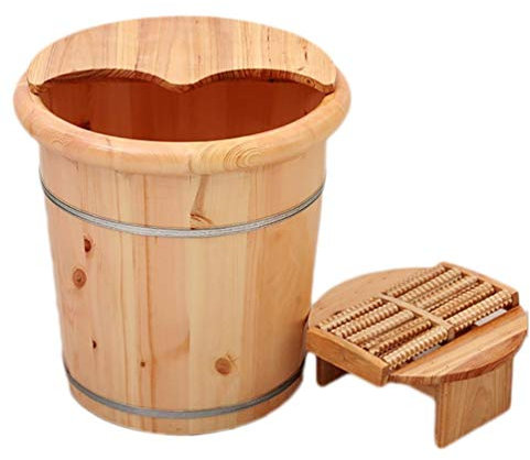 SilteD Holzfass-Fußbad-Fußwanne zum Einweichen der Füße, Fußbad-Whirlpool, Fußbecken für Erwachsene, Fußbad-Eimer, Holzeimer für Pediküre (Größe: D) Present