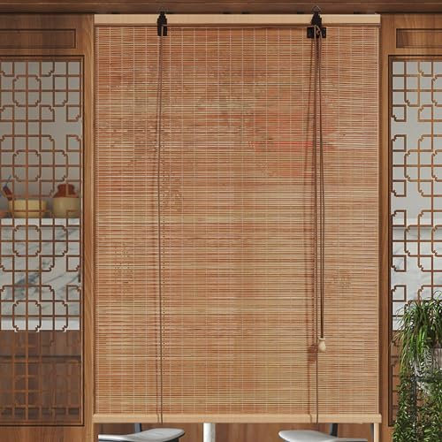 Sh000ad Retro Bambus Rollo Bohren,Bambus Raffrollo Innen/Außen Bambusrollo,Lichtfilternde Rollo Jalousine,Sichtschutz Sonnenschutz Für Türen & Fenster,Balkon,Garten,Breite x Höhe (45cm x 60cm)