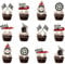 24 PCS Hot Car Cupcake Toppers Race Car Party Decorations Checkered Theme Cake Decoration for Boy Girl Baby Shower Birthday Party Cake Decors Supplies
