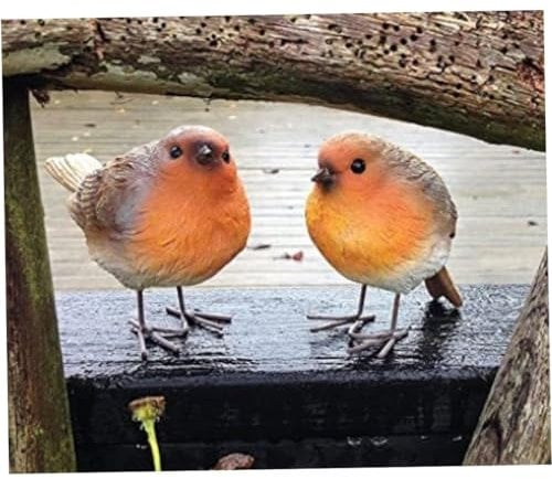Wedhapy Vogel Deko Figur Kunstharz Vogelfiguren Simulation Rotkehlchen Statue Niedliche Tierskulpturen Dekor Für Rasen Garten 2 Stück