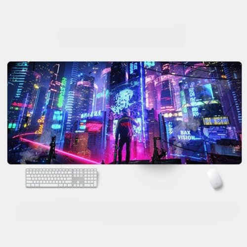 NIRBO CyberPunk Tapis de souris de jeu extra large, imperméable XXL avec base en caoutchouc antidérapant, sous-main de précision et vitesse (b2, 800 x 300 x 3 mm)
