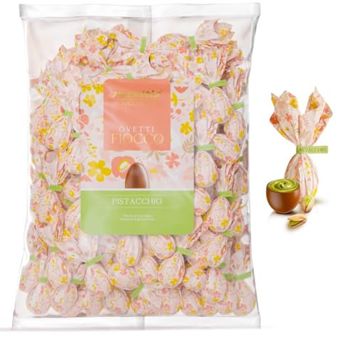 Ovetti con cioccolato al gusto PISTACCHIO, incartati singolarmente in monofiocco. SENZA GLUTINE.