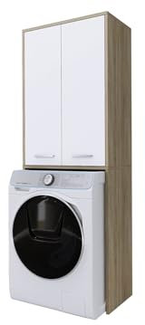 3E 3xE living.com Mobile per lavatrice, bianco opaco, rovere sonoma, 31 x 64 x 180 cm