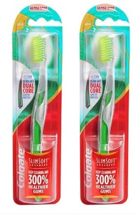 Colgate Slim Soft Advance Handzahnbürste für Erwachsene, ultraweich, 2 Zahnbürsten), mehrfarbig