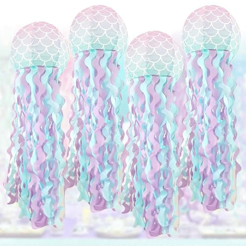 TOATELU Lanterne di Carta Meduse: 4 Pezzi 25cm/10inch Lanterne di Carta Colori da Appendere a Sirena, Decorazioni per Feste di Compleanno Sotto il Mare, Decorazioni per Feste di Mare