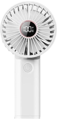 Fioyal Mini Portable Fan, Powerful Handheld Fan Rechargeable with LED Display, Hand/Desk/Neck 3 In 1 Personal Fan with 6 Speed and 180° Foldable, Quiet for Travel Beach Lash Indoor Outdoor(White)