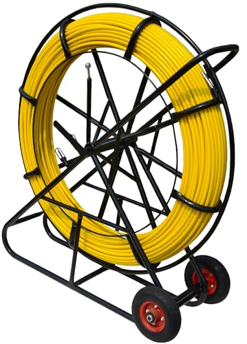 KATSU Fiberglass Duct Rodder 14x200M with Wheels, Steel Stand and Brake, Fiberglass Electric Cable Installation Tool, Electrician Pipeline Cable Running Threader Fish Tape Wire Puller