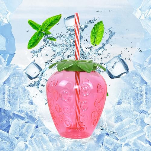 AMZLORD 3/6 Stück Hawaii-Sommerparty-Becher, 500 ml, Ananas-/Erdbeerform, Kaltgetränkebecher mit Strohhalm, kreative Geburtstagsparty-Dekoration