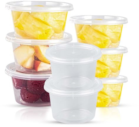 CHEF ROYALE 50 x 4oz Plastic Round Clear Tub Containers With Lids - Microwave Safe Tub Pots - Meal Prep & Takeaway Storage Box - Freezer & Dishwasher Safe (50, 4oz)